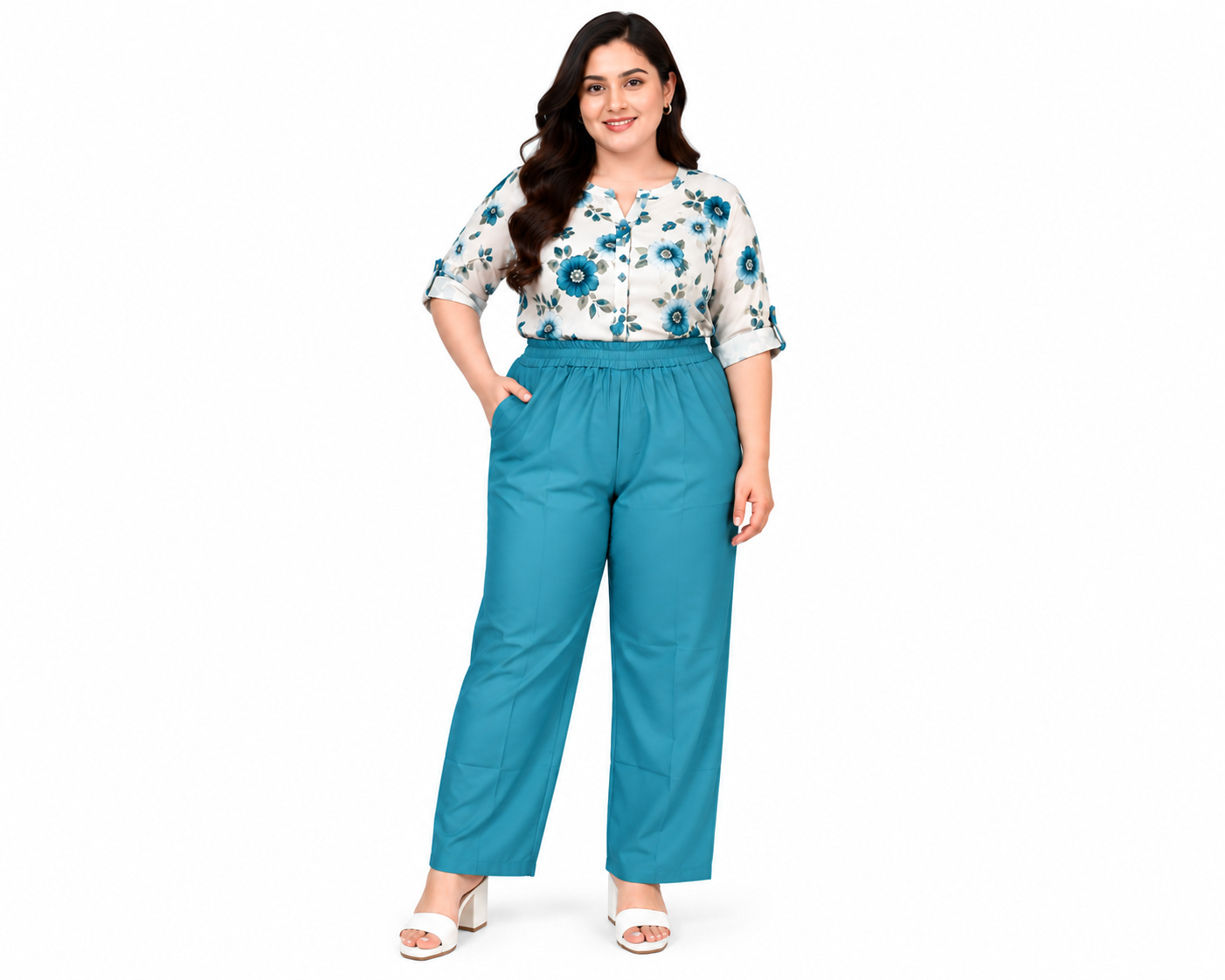 Premium Teal Straight-Leg Pant