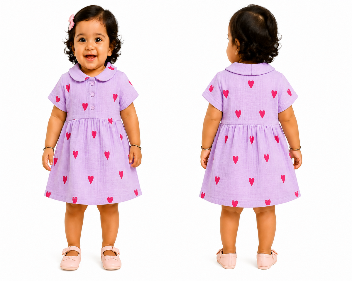 Premium Heart Print Muslin Baby Dress