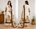 Elegant Cream Digital Print Kurthi Set with Printed Dupatta