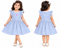 Girls Blue & White Striped Ruffle Frock