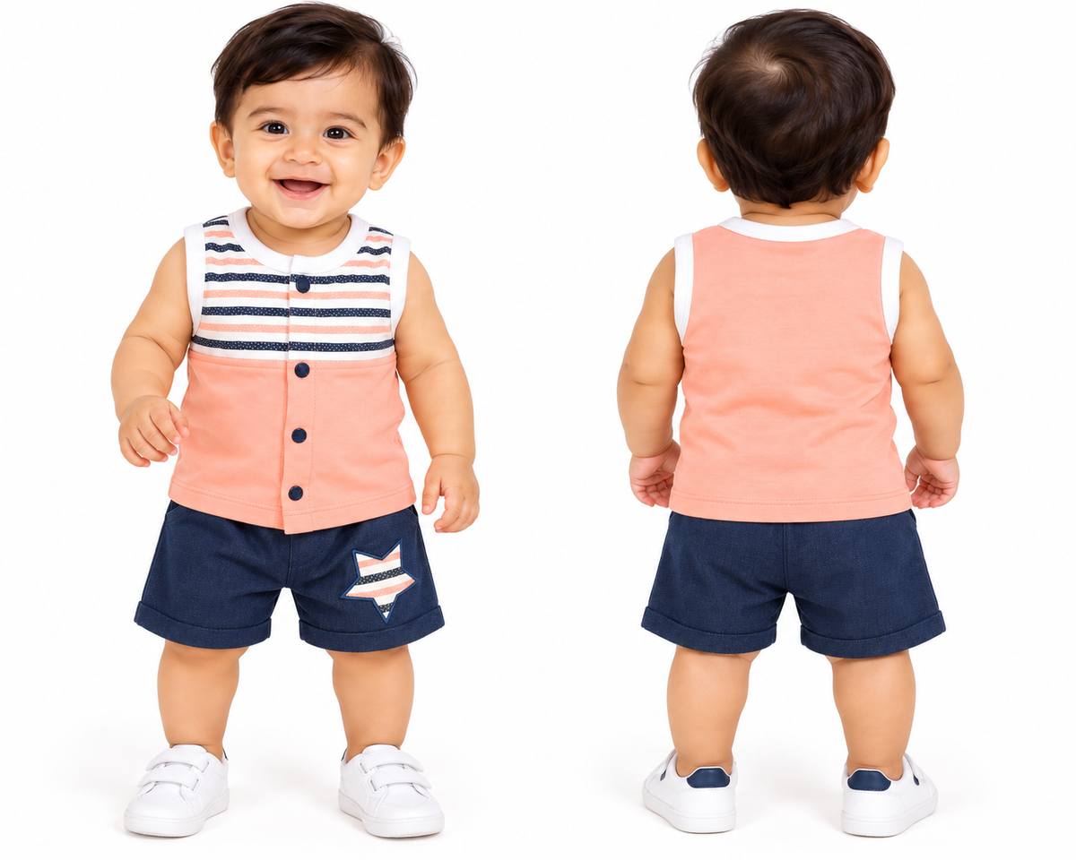Baby Boy Striped Sleeveless T-Shirt & Star Patch Shorts Set