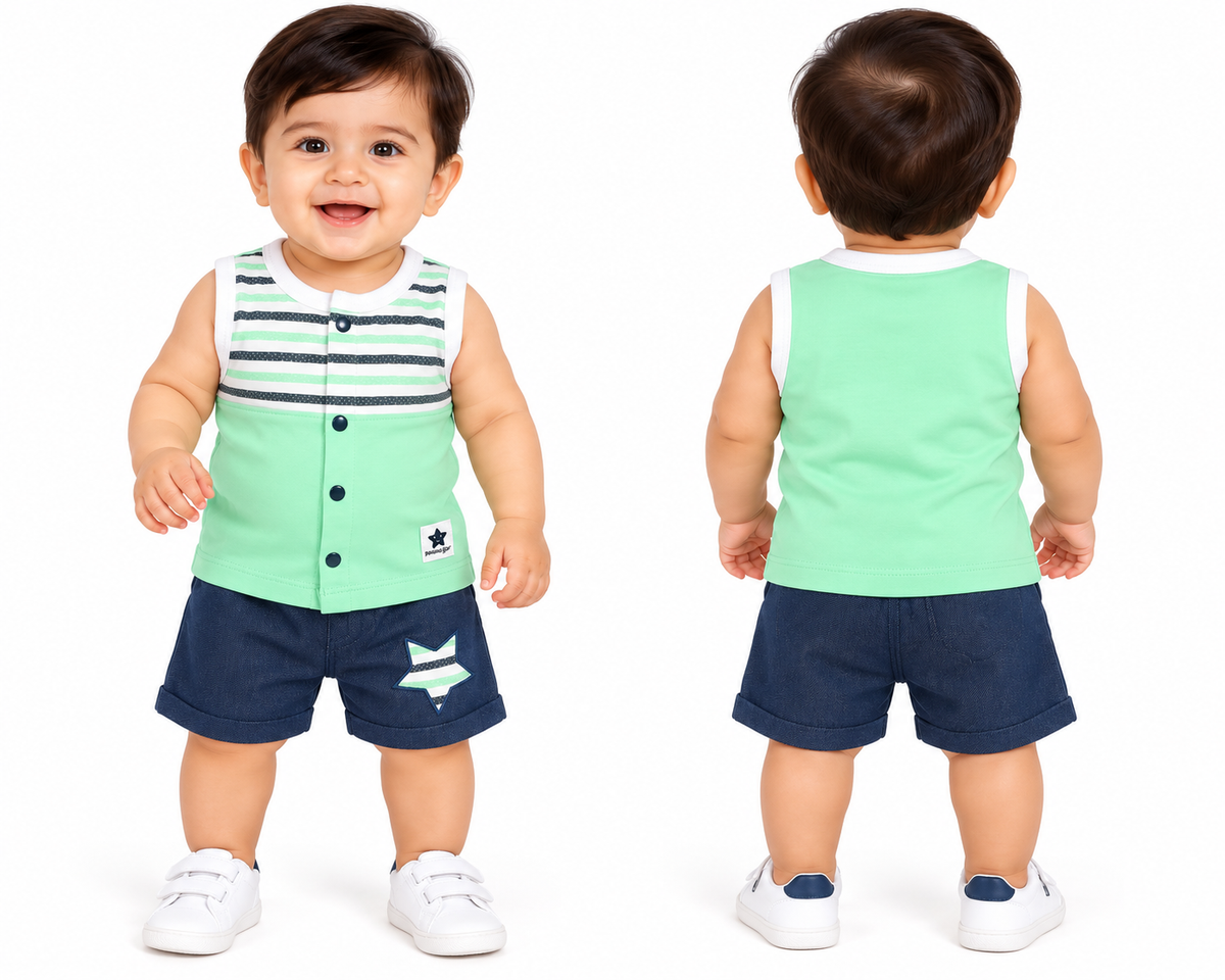 Baby Boy Striped Sleeveless T-Shirt & Star Patch Shorts Set
