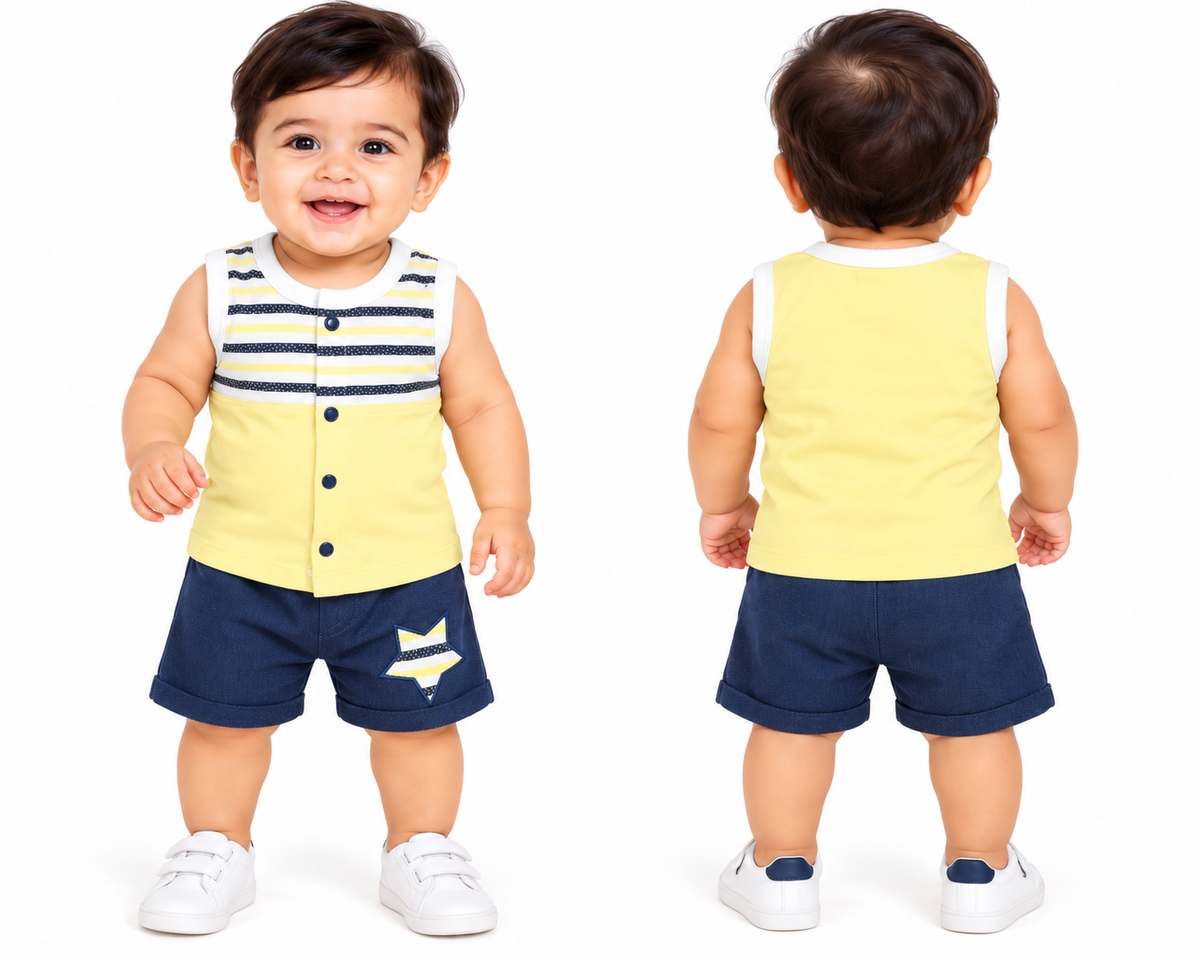 Baby Boy Striped Sleeveless T-Shirt & Star Patch Shorts Set