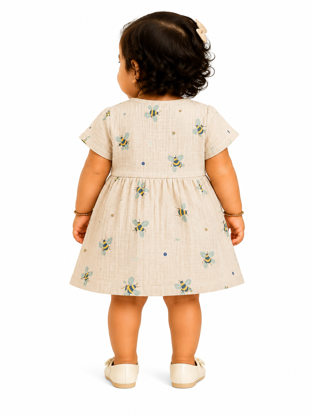 Honey Bee Print Muslin Dress for Baby Girls