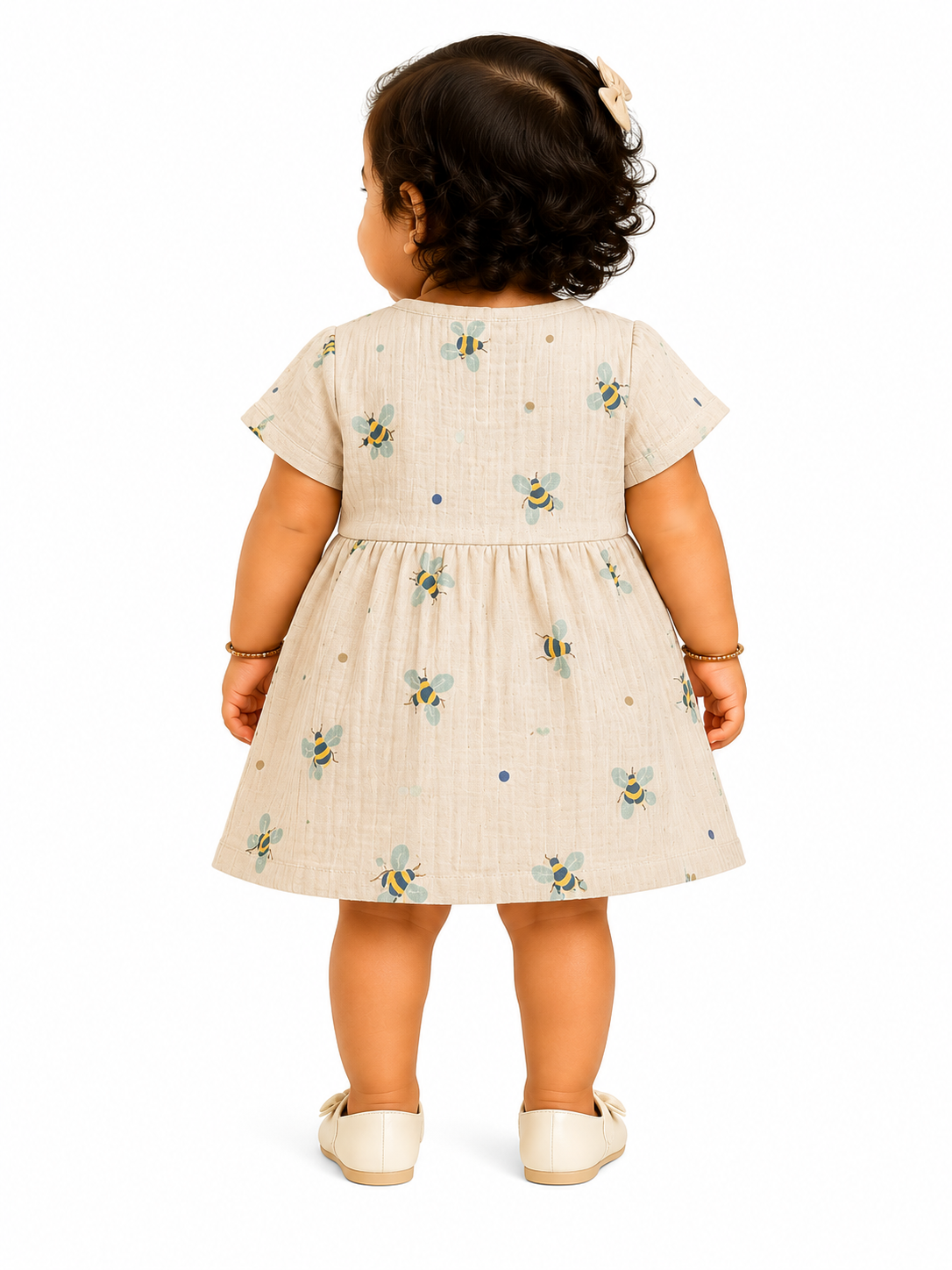 Honey Bee Print Muslin Dress for Baby Girls