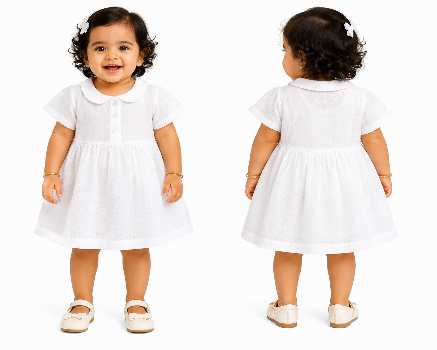 Pure Muslin Baby Girl Dress with Peter Pan Collar