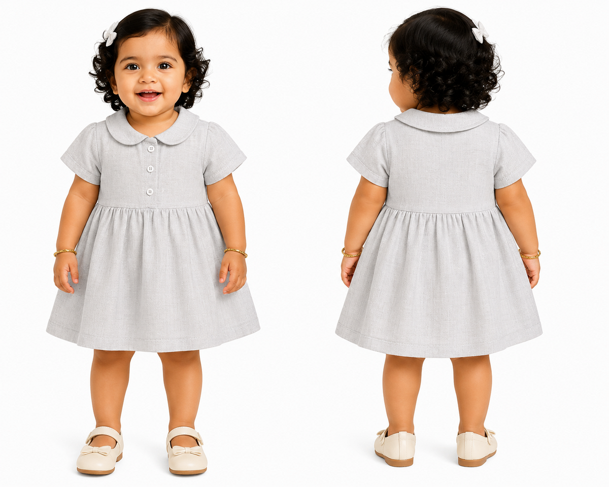 Pure Muslin Baby Girl Dress with Peter Pan Collar